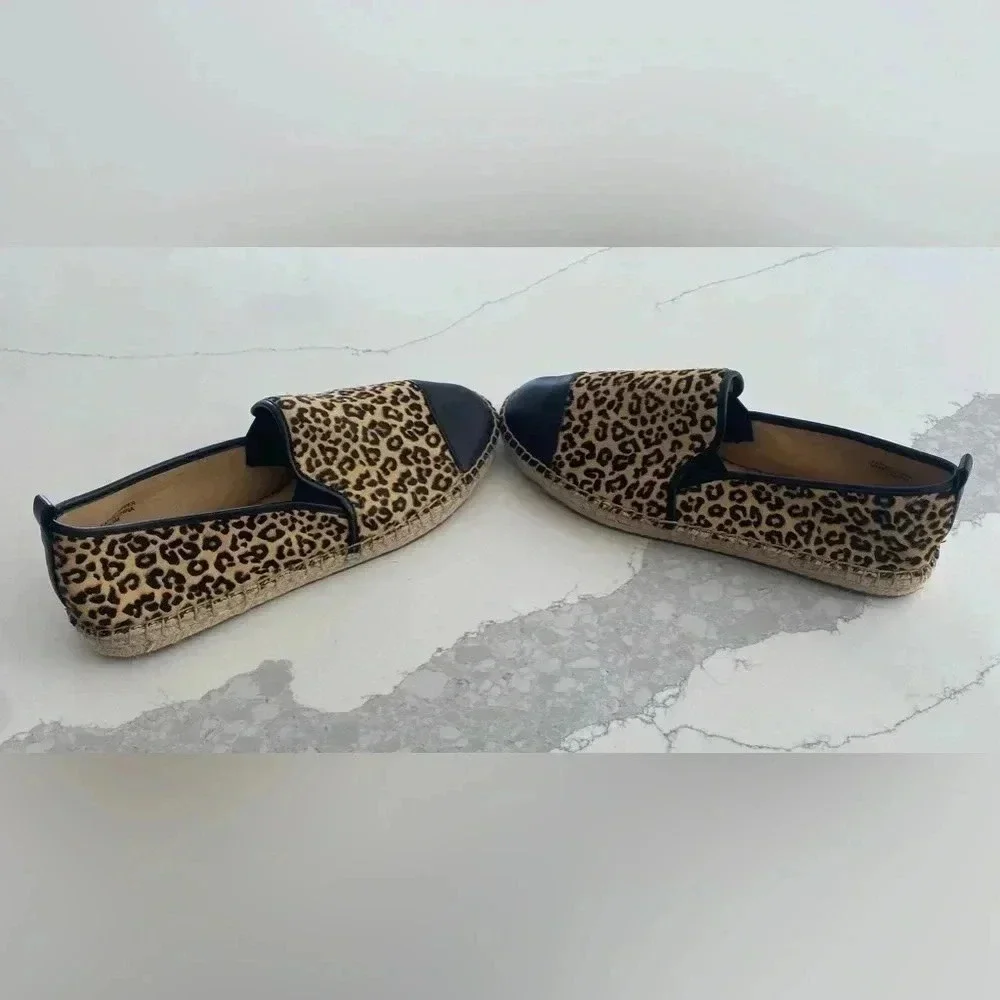 Talbots Leopard Calf Hair Cap Toe Leather Espadrille Flat Loafer Slip-On 8.5 NEW